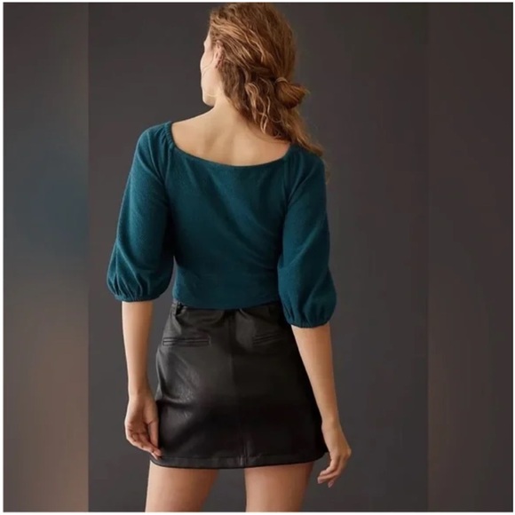 Anthropologie Maeve Teal Cross-Front Puff-Sleeve Crop Top NWOT - Picture 3 of 9